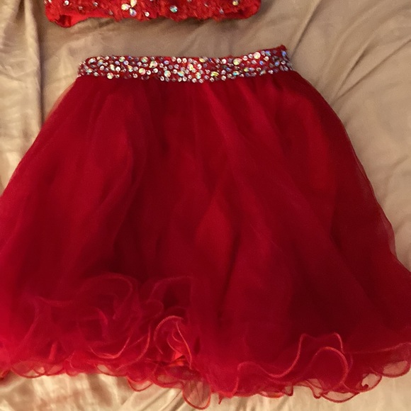 2 piece homecoming/prom/dance red embellished dress - Picture 3 of 3